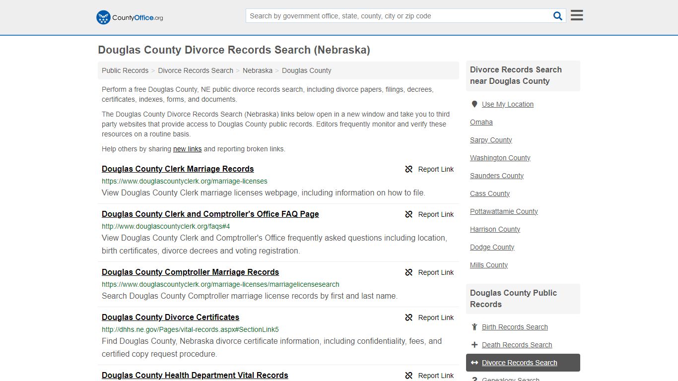 Douglas County Divorce Records Search (Nebraska) - County Office